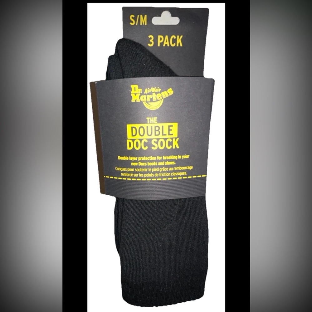 Dr. Martens Double Doc Crew Socks 3 Pair Unisex Adult 3-8 Black w Logo NEW Boots